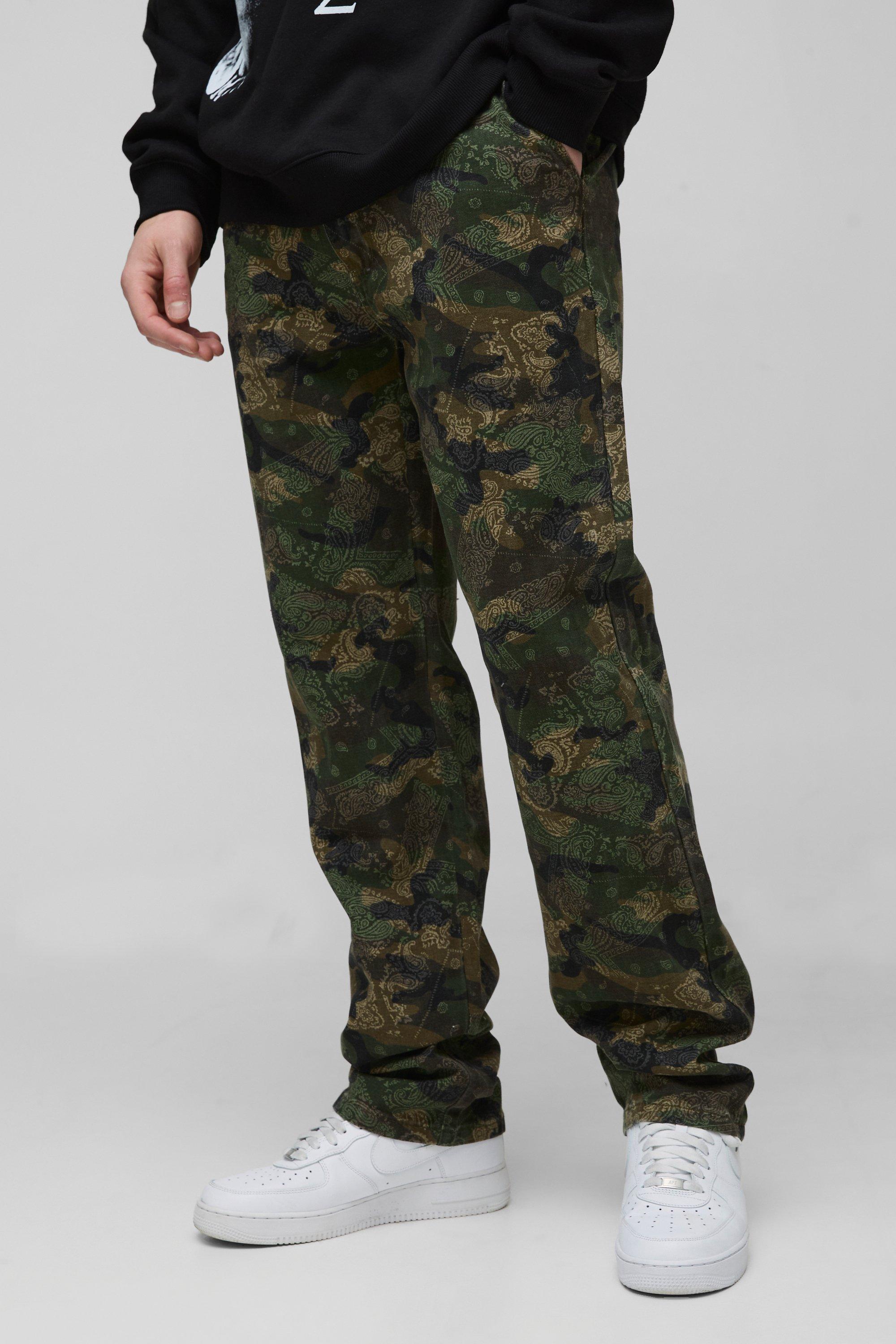 Mens Green Tall Straight Camo Bandana Cargo Trouser, Green